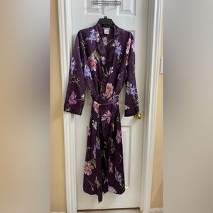 Woman Within Intimates Robe Womens Large Long Floral Long Sleeve Waist Tie Satin
